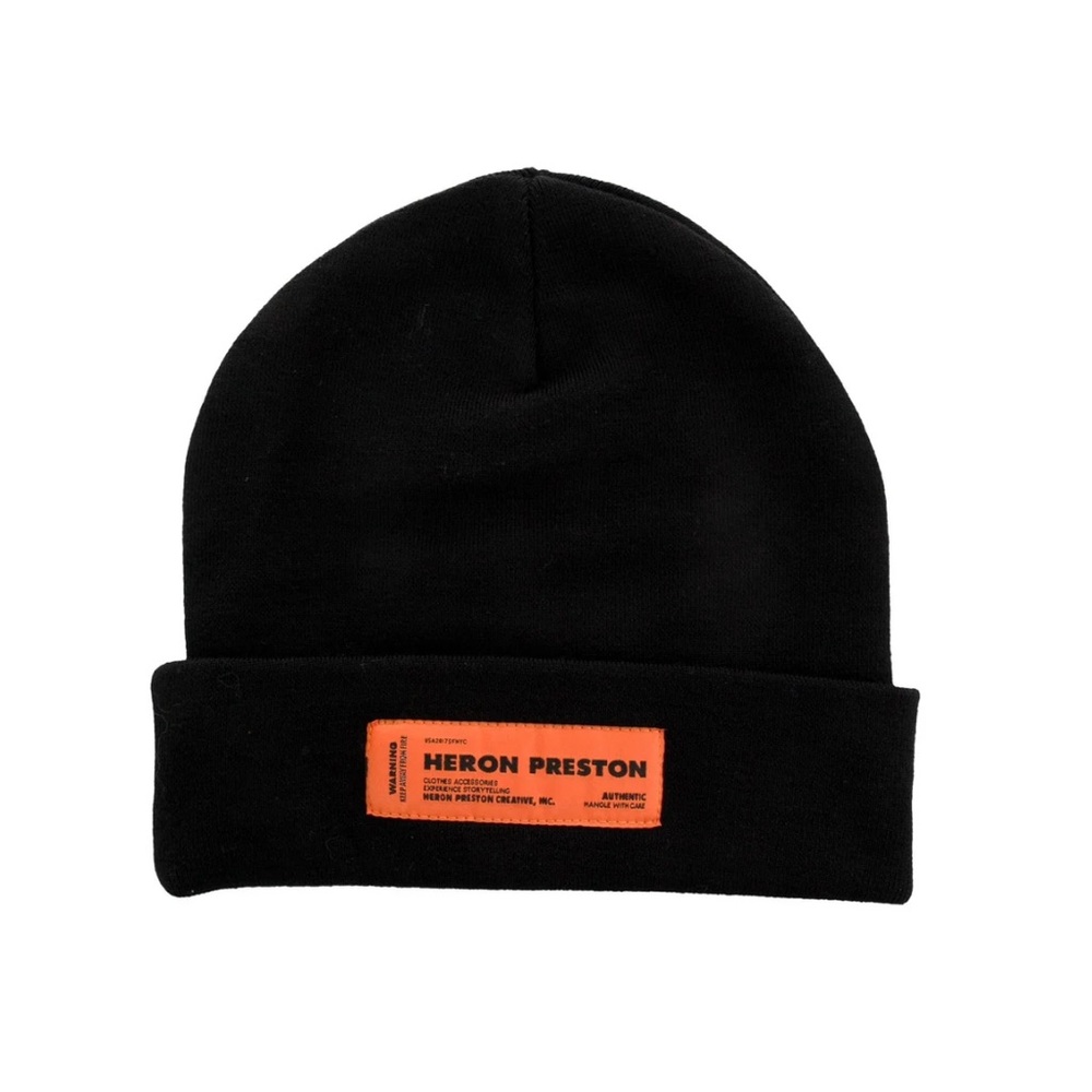 Heron Preston 100% Wool Beanie Black CТИЛЬ Logo Patch Hat - Picture 5 of 11